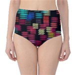 Colorful horizontal paint strokes                         High-Waist Bikini Bottoms