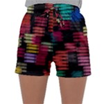 Colorful horizontal paint strokes                        Women s Satin Sleepwear Sleeve Shorts
