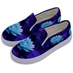Lotus Flower Magical Colors Purple Blue Turquoise Floral Kids  Canvas Slip Ons