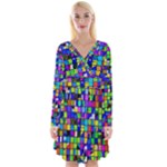 Colorful squares pattern                                Long Sleeve Front Wrap Dress
