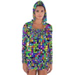 Colorful squares pattern                             Women s Long Sleeve Hooded T-shirt