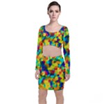 Colorful watercolors texture                                       Long Sleeve Crop Top & Bodycon Skirt Set