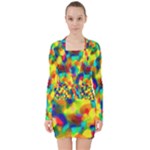 Colorful watercolors texture                                       V-neck Bodycon Long Sleeve Dress