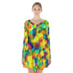 Colorful watercolors texture                               Long Sleeve Velvet V-neck Dress
