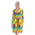 Colorful watercolors texture                                        Long Sleeve Velvet Front Wrap Dress