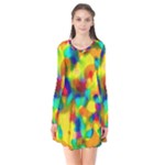 Colorful watercolors texture                            Long Sleeve V-neck Flare Dress