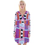 Mirrored distorted shapes                                       Long Sleeve Front Wrap Dress