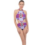 Mirrored distorted shapes                                   Halter Side Cut Swimsuit