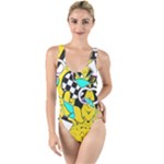 Shapes on a yellow background                                       High Leg Strappy Swimsuit