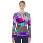 Colorful squares                                                   V-Neck Long Sleeve Top