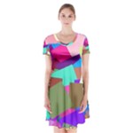 Colorful squares                                                      Short Sleeve V-neck Flare Dress