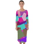 Colorful squares                                                    Quarter Sleeve Midi Bodycon Dress