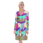 Colorful squares                                                      Long Sleeve Velvet Front Wrap Dress