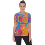 Colorful shapes in tiles                                             Shoulder Cut Out Short Sleeve Top