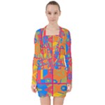 Colorful shapes in tiles                                                      V-neck Bodycon Long Sleeve Dress