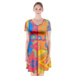 Colorful shapes in tiles                                                       Short Sleeve V-neck Flare Dress