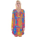 Colorful shapes in tiles                                                      Long Sleeve Front Wrap Dress