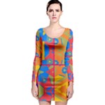 Colorful shapes in tiles                                                   Long Sleeve Bodycon Dress