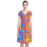 Colorful shapes in tiles                                              Short Sleeve Front Wrap Dress