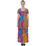 Colorful shapes in tiles                                             High Waist Short Sleeve Maxi Dress