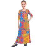 Colorful shapes in tiles                                                  Kids  Quarter Sleeve Maxi Dress
