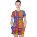 Colorful shapes in tiles                                                   Women s Mesh Tee and Shorts Set