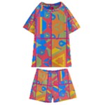 Colorful shapes in tiles                                             Kids  Swim Tee and Shorts Set