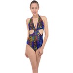 Colorful waves                                                     Halter Front Plunge Swimsuit