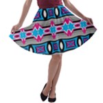 Blue pink shapes rows.jpg                                                       A-line Skirt
