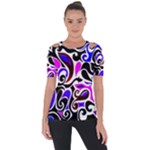 Retro Swirl Abstract Shoulder Cut Out Short Sleeve Top
