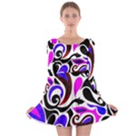 Retro Swirl Abstract Long Sleeve Skater Dress