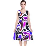Retro Swirl Abstract V-Neck Midi Sleeveless Dress 