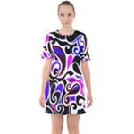 Retro Swirl Abstract Sixties Short Sleeve Mini Dress