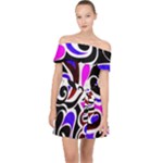 Retro Swirl Abstract Off Shoulder Chiffon Dress