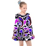 Retro Swirl Abstract Kids  Long Sleeve Dress