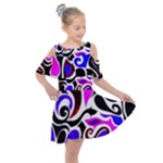 Retro Swirl Abstract Kids  Shoulder Cutout Chiffon Dress