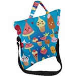 Cute food characters clipart             Fold Over Handle Tote Bag