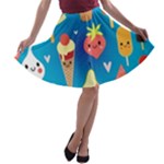 Cute food characters clipart             A-line Skirt