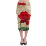 Red Rose Art Midi Pencil Skirt