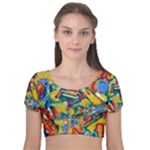 Colorful painted shapes                   Velvet Short Sleeve Crop Top