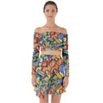 Colorful painted shapes                         Off Shoulder Top with Skirt Set