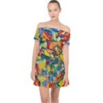 Colorful painted shapes                    Off Shoulder Chiffon Dress