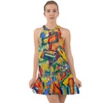 Colorful painted shapes                         Halter Tie Back Chiffon Dress