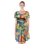 Colorful painted shapes                          Short Sleeve V-neck Flare Dress