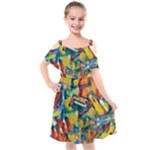 Colorful painted shapes                  Kids  Cut Out Shoulders Chiffon Dress