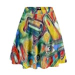 Colorful painted shapes                        High Waist Skirt