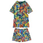 Colorful painted shapes                    Kids  Swim Tee and Shorts Set