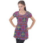Shapes in squares pattern                      Puff Sleeve Tunic Top