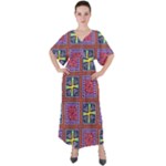 Shapes in squares pattern                          V-Neck Boho Style Maxi Dress