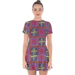 Shapes in squares pattern                          Drop Hem Mini Chiffon Dress